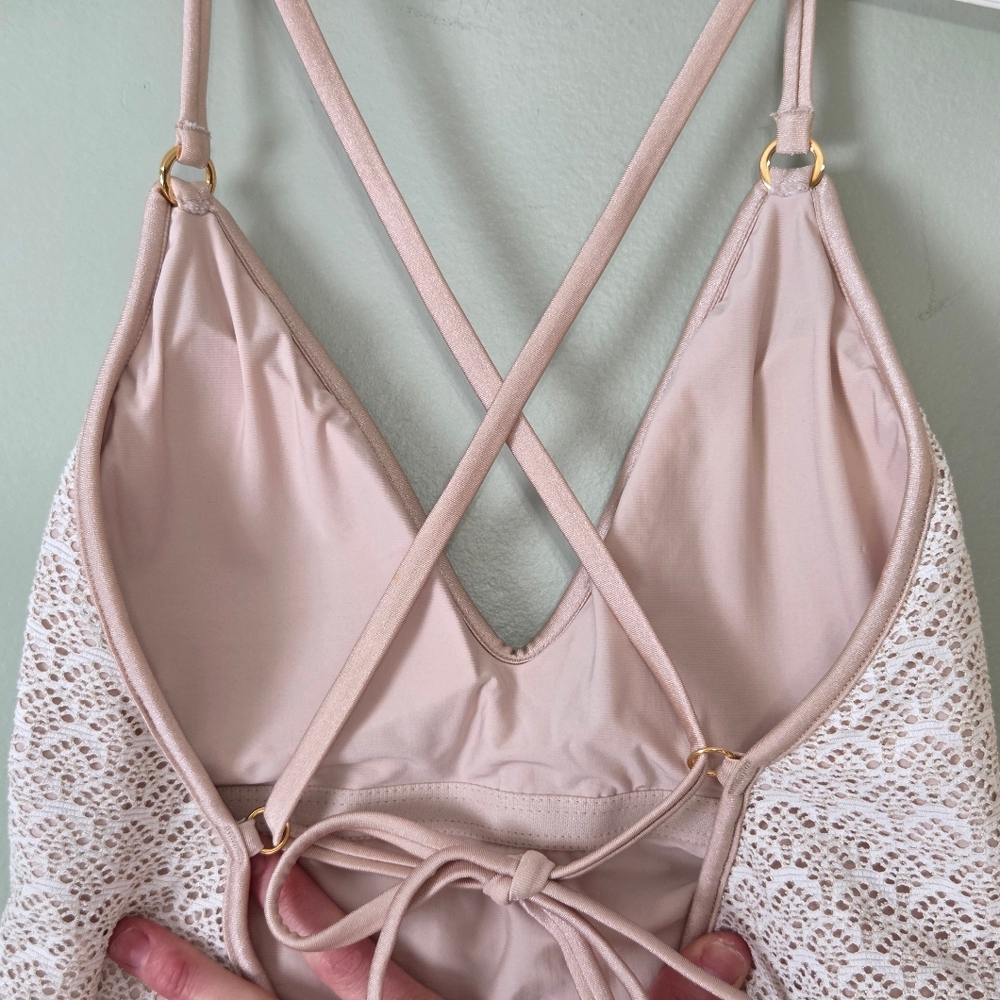 PQ Swim White+Gold One-Piece Swimsuit Sz L Coquette Soft Girl - Picture 10 of 16